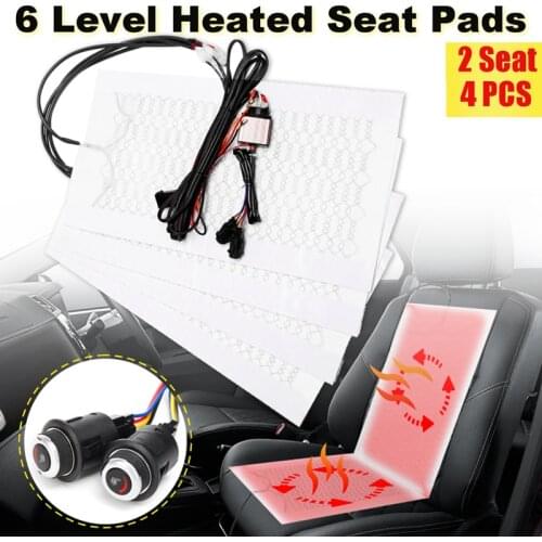4pcs Universal 12V 2 Seats 4 Pads Carbon Fiber Heated Seat Heater Heating 6 Level Switch Winter Warmer Seat Cushion Covers