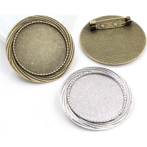 5pcs 30mm Inner Size Antique Silver Plated Bronze Colors Plated Flower Style Brooch Pin Classic Style Cabochon Base Setting