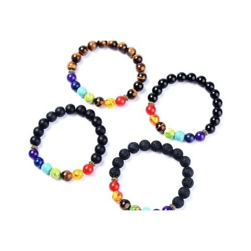 8mm hd4234 black stone volcanic lava Bracelet elastic yellow Tigereye Frosted agate Onyx Buddha Buddha Yoga Charm nature