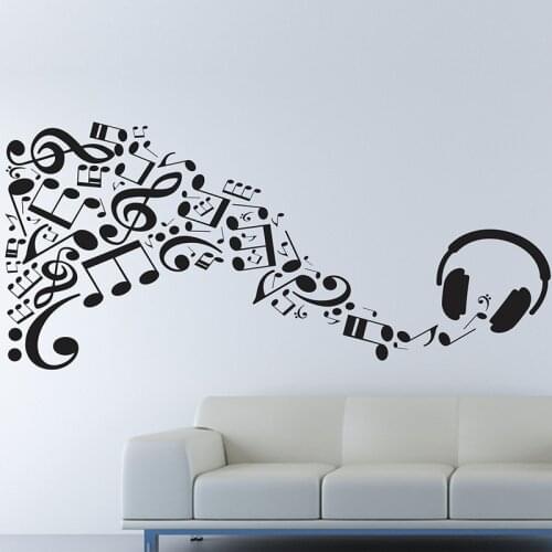 Large Music Note With Earphone Vinyl Srticker Graffiti Wall Stickers Art Home Decoration Wallpaper Musical Studio Murals E209