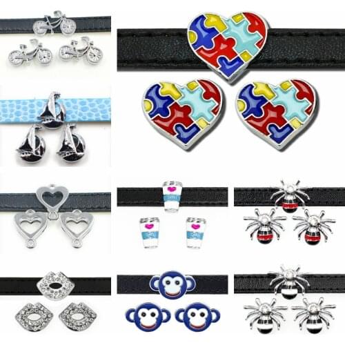 More options! 10pcs 8mm Animal Charms Slide Charms DIY Charms Internal Dia.8mm fit 8mm Belts Wristband Keychain Collar Wholesale