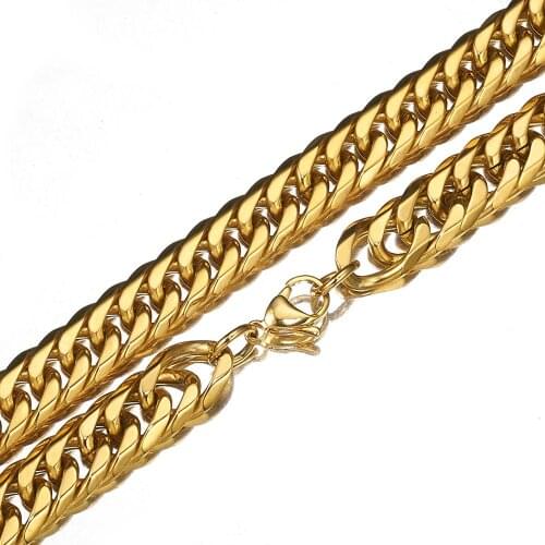 Fashion 16mm Gold Color 316L Stainless Steel Polishing Curb Cuban Link Chain Necklace/Bracelet Strong Mens 7-40 inch