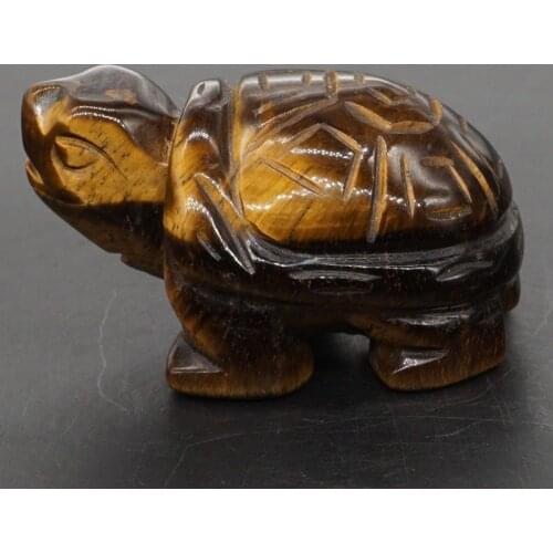 Turtle Tortoise Figurine 2" Natural Gemstone Yellow Tiger Eye Crystal Carved Statue Crafts Home Decor