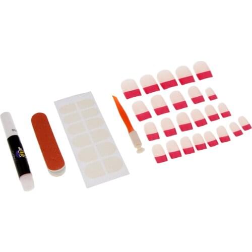 Long Full False Nails Natural Rose Red Shiny Nail Art Tips Classical Design New Color 24pcs Tips Manicure Tools Set