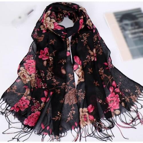 Women printed floral hijab l tassels cotton scarf soft shawls scarves muslim lady long wraps trubans fashion Islamic headscarf