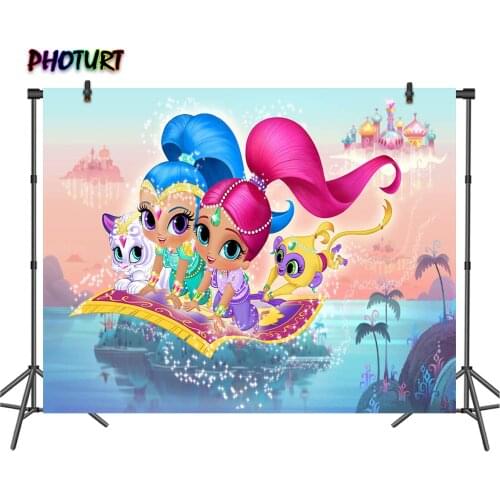 PHOTURT Shimmer and Shine Photography Backdrop Girls Baby Birthday Background Pink Blue Clouds Custom Vinyl Photo Studio Props