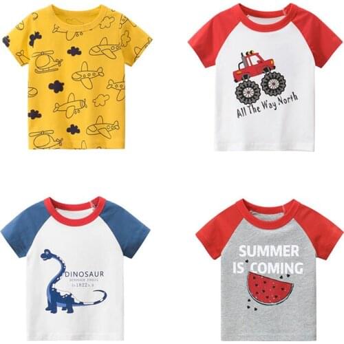 Boys T Shirt Girls Kids Children Tops Cotton Clothing Short Sleeves Summer Clothes Print Cartoon Tee White Yellow Orange Blue