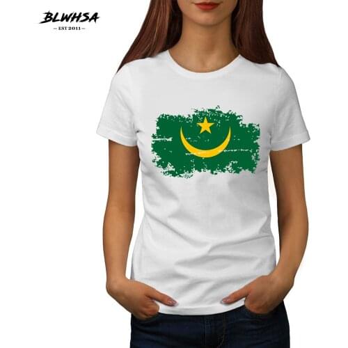 BLWHSA New Mauritania Flag Printing T shirt Women Fashion Short sleeve Cotton Summer T-shirts Mauritania National Flag Girls Tee