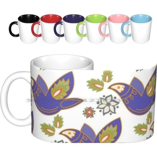 Purple Birds And Flower Pattern Design Ceramic Mugs Coffee Cups Milk Tea Mug 80 S Flower Flowery Lime Green Fashion Retro Motif