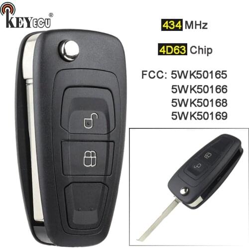 KEYECU 434MHz 4D63 Chip 5WK49986 AB39-15K601-DA Remote Key Fob 2 Button for Ford Grand C-Max S-Max Focus Grand Mondeo Ranger