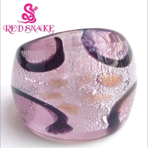 RED SNAKE Fashion Ring Handmade silver color and purple with black line Murano Glass Rings