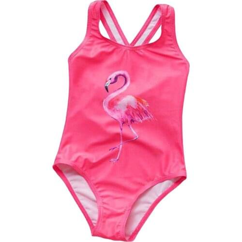 Hot Sale Cute Flamingo Swimsuit Girls One-piece Swimwear Flamingos Pattern Children Beachwear Bathing Suit for 2-8Years