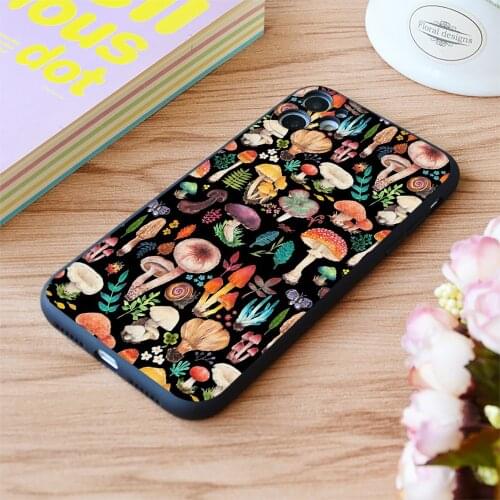 For iPhone Pattern Colorful Hand Draw Fungus Print Soft Matt Apple iPhone Case 6 7 8 11 12 Plus Pro X XR XS MAX SE