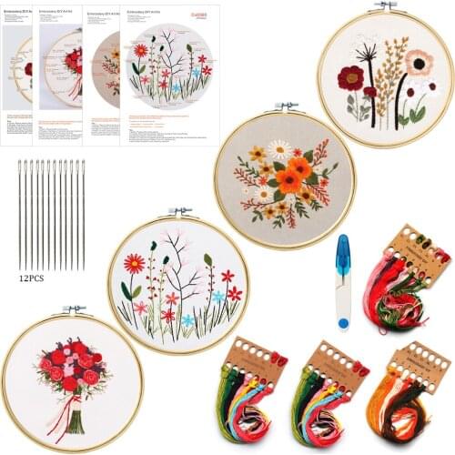 Chinese Embroidery Starter Kit Embroidery Tool Set Circle Flower Cross Stitch Needlework Fine Art Painting Wall Home Decor