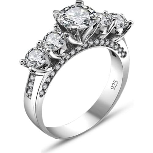 Custom Design Top Quality Five Stone Swarovski Cubic Zirconia 925 Sterling Silver Ring