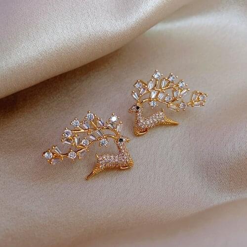 New fashion jewelry exquisite copper inlaid zircon deer branch 14K gold earrings luxury full crystal womens prom party earrings
