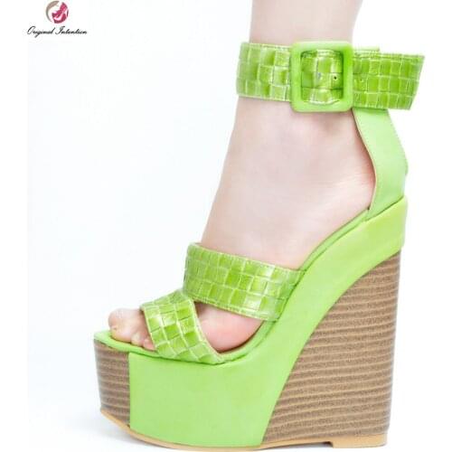 Original Intention Gorgeous Women Sandals Elegant Platform Wedges Sandals Brown Yellow Shoes Woman Plus US Size 4-15