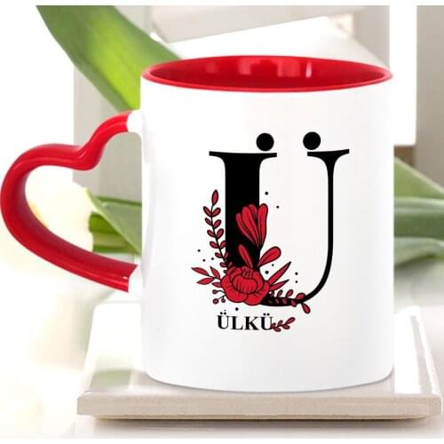 Personalized Letter Red Heart OF Mug Cup (Model 1)
