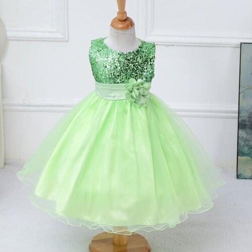 LzL Home Children wedding girls dress 10 color sequins knee-length girl dress flower belt mesh A-Line skirt birthday party dress