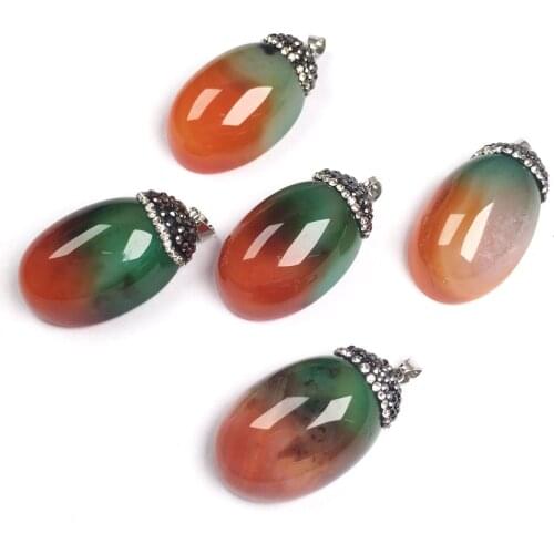 Natural Agates Stone Pendants Jujube Shape Exquisite Two Colors Agates Stone Charms for Jewelry Making Necklace Bracelet Gift