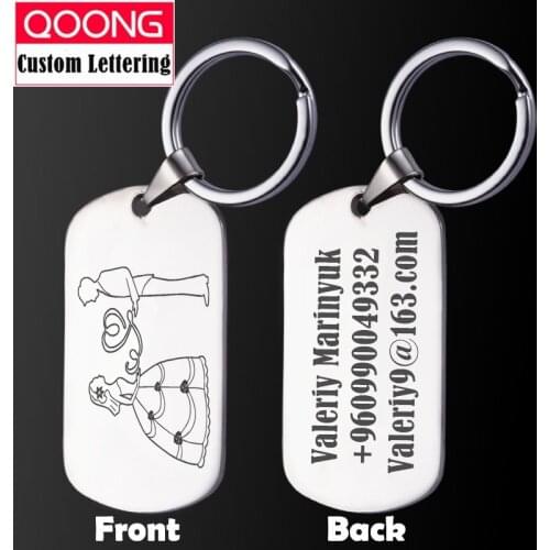 QOONG Can Engraving On Both Sides Custom-made Metal Card Key Chain Men Women Personalized Key Ring Signature Car Keychain P02