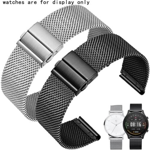PEIYI Milanese Watchband 20mm 22mm Silver Black Strap For Xiaomi Color Sport Smart Metal Watch Chain Quick Release