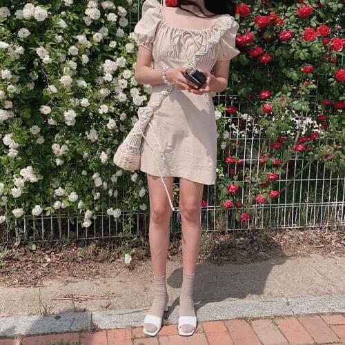 S-l Plus Size New Summer Dress Girls Party Female Vintage Dress plaid short Sleeve Women Dresses oversize Robe Vestido