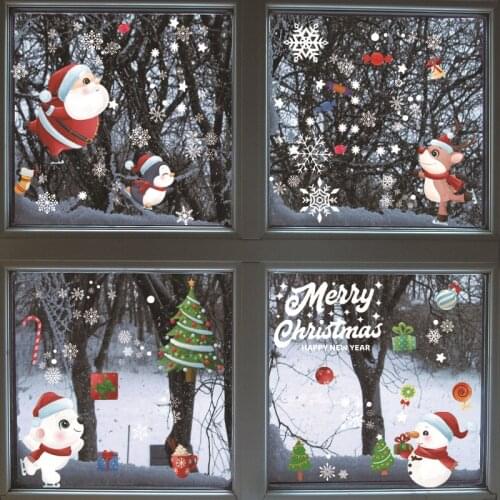 9/8pcs Removable Christmas Static Stickers Ferris Wheel Santa Elk Window Wall Glass Snowflake Decals Home Murals Decorations