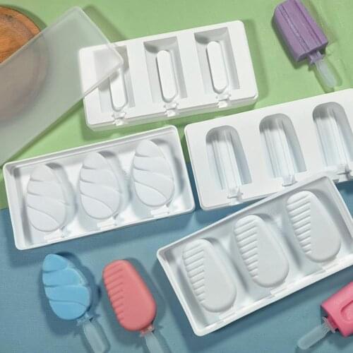 3 Cell Silicone Ice Cream Mould Diy Mold Ice Cube Tray Barrel Hot Selling Dessert Ice Cream Mold With Popsicles Stick Bag