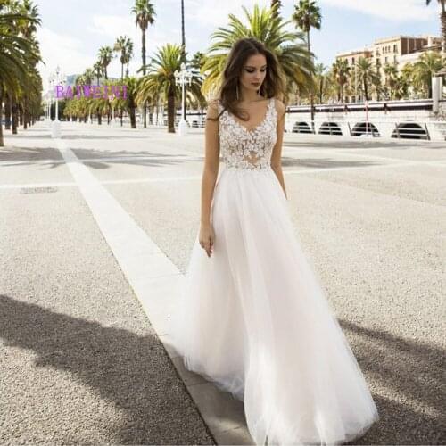 Robe de mariee New arrival Simlple Beading Wedding Dresses 2021 Crystal Embroidery Appliques Wedding Gowns vestidos de noiva