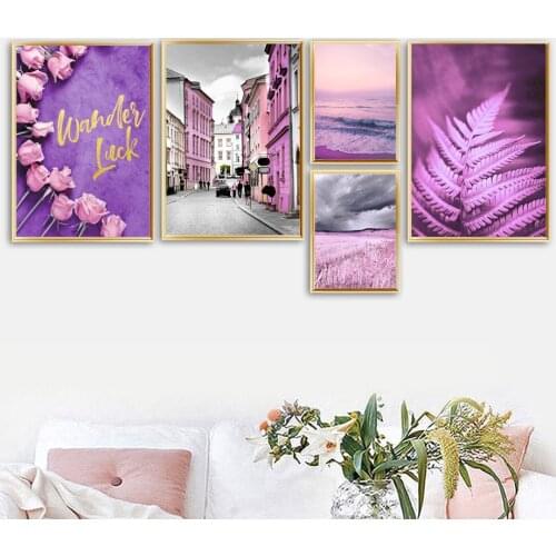 Light Purple Flower Sea Grass Land London Canvas Painting Nordic Posters And Prints Wall Art Pictures For Living Room Home Decor
