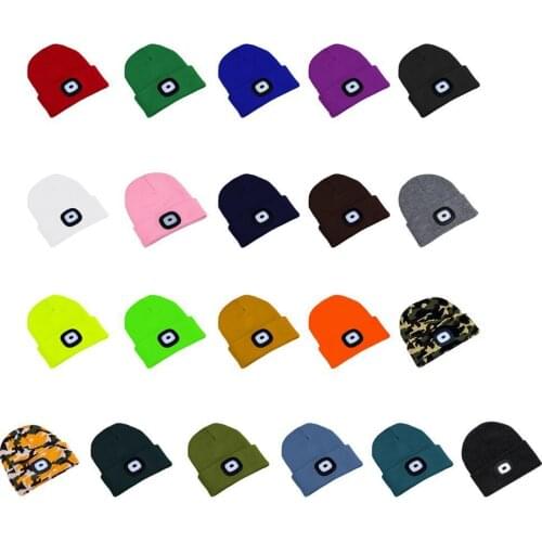 1pc Led Luminous Knitted Lamp Cap Outdoor Camping Lighting Black Warm Wool Night Head Mountaineering Lamp Hat Fishing D8A4