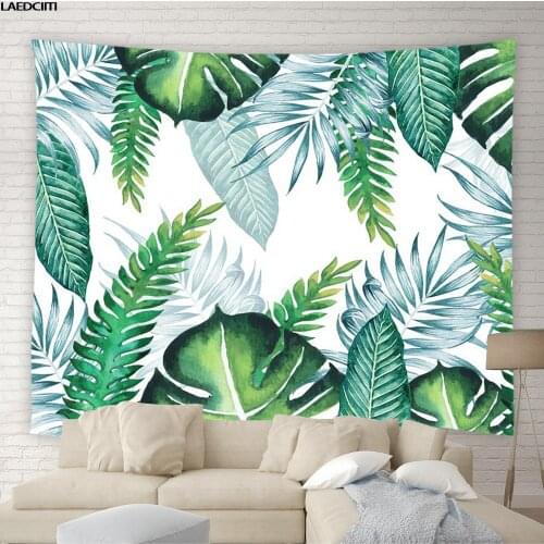 Tropical Plant Tapestry Palm Tree Leaf Banana Foliage Watercolor Art Background Wall Cloth Modern Living Room Bedroom Home Decor