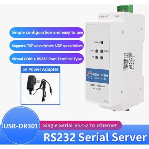 USR-DR301 DIN-Rail Modbus RS232 Serial port TO Ethernet Converter bidirectional transparent transmission between RS232