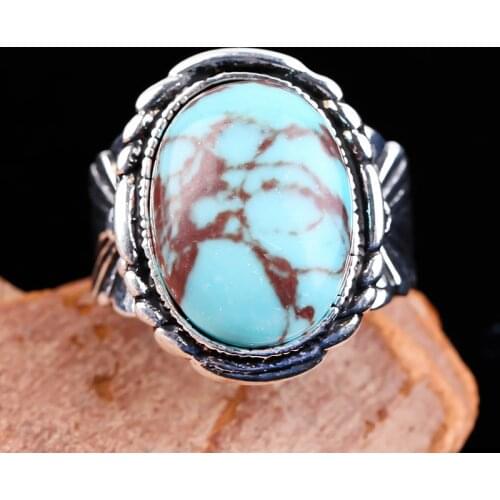 Bohemia Oval Blue Turquoises Resin Rings for Women Vintage Jewelry Carved Silver Color Chunky Finger Ring Charm Gift