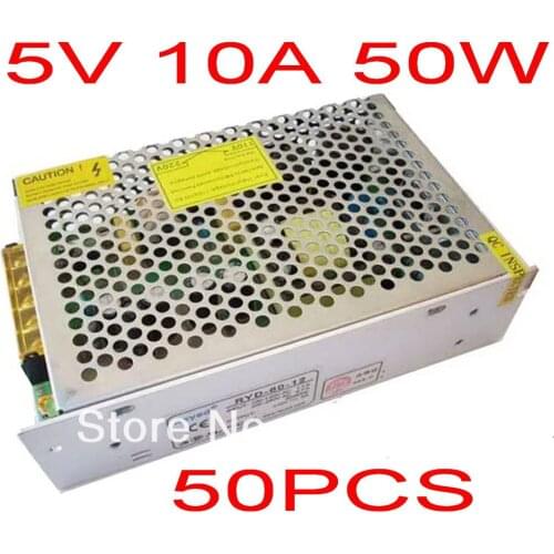 High Quality 50 pcs/lots DC 5V 10A Switch power supply 50W LED power adapter Free shipping