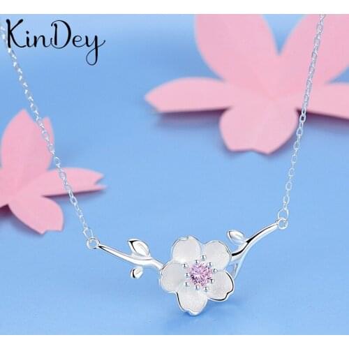 Kindey Silver Color Jewelry Cheery Flower Necklaces For Women Wedding Kolye Collares Bijoux