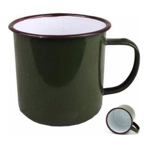 Green Enamel Cup Mug Vintage Style for Drinking Coffee Bear Tea Camping Hiking