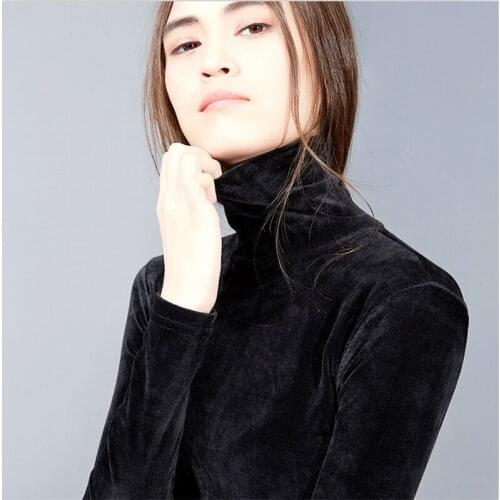 2020 Spring New Fashion Women Velvet Shirts Long Sleeve Turtleneck Velour Basic Shirts Tops Plus Size M-6XL 7XL 8XL