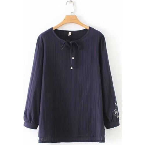 Plus size women blouse butterfly embroidery cute long sleeve korean top