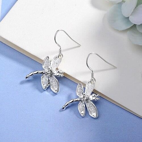 Hot noble Fashion Jewelry 925 Sterling Silver crystal dragonfly earrings for Woman Best friend Gifts party wedding
