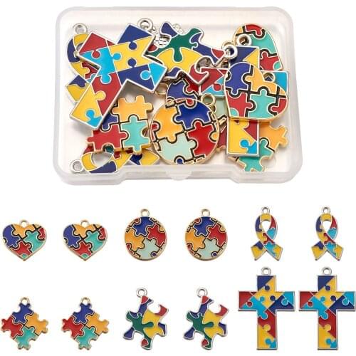 12pcs/box Pandahall Alloy Enamel Pendants Mixed Shapes Puzzle Colorful Charms Chic Necklace Earrings DIY Jewelry Making Findings