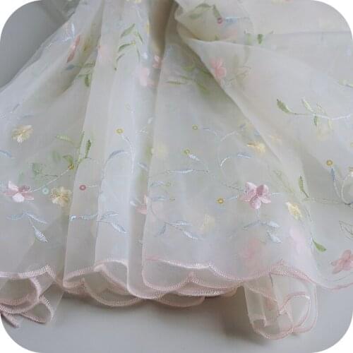 135cmx1Meter Flowers Organza Lace Fabric Trim Floral Patch Appliques for Bridal Gown Prom Girls Dress Laces