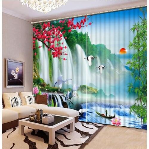 3D Curtain Blackout Shade Window Curtains Sunrise Waterfall Scenery Bed room Living room Office Hotel Cortinas 3D Curtains