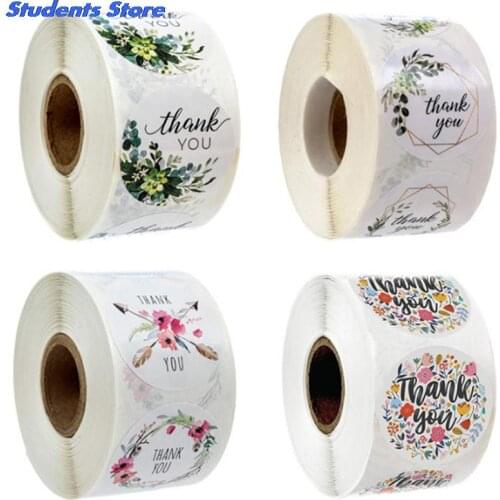 500pcs/roll round floral thank you stickers scrapbooking for package seal labels custom sticker decoration wedding sticker