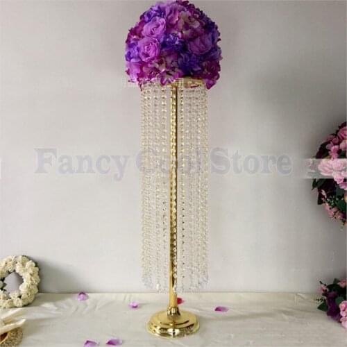 80cm Tall Gold Flower Stand with bead strands Wedding Centerpiece Table Decor