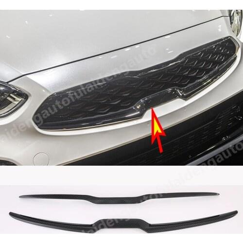 2pcs For Kia Forte K3 2019-2020 ABS Carbon fiber Front upper Center Grille Strips Cover Trim Car styling
