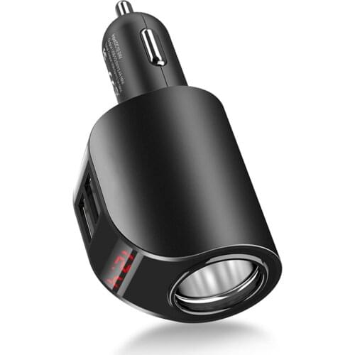 SOONHUA 3.1A Car Dual USB Port Charger With Cigar Lighter Digital Display Fast Charging Adapter Chargers For 12-24V Vehicles