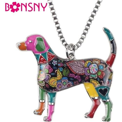 Bonsny Statement Enamel Alloy Beagle Dog Necklace Pendant Collar Chain Animal Jewelry For Women Girls Pet Lovers Birthday Gift