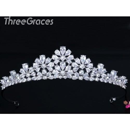 ThreeGraces Gorgeous Flower Tiaras Crown Full CZ Crystal Bridal Hairbands Headpiece Wedding Hair Jewelry Dress Accessories HA015